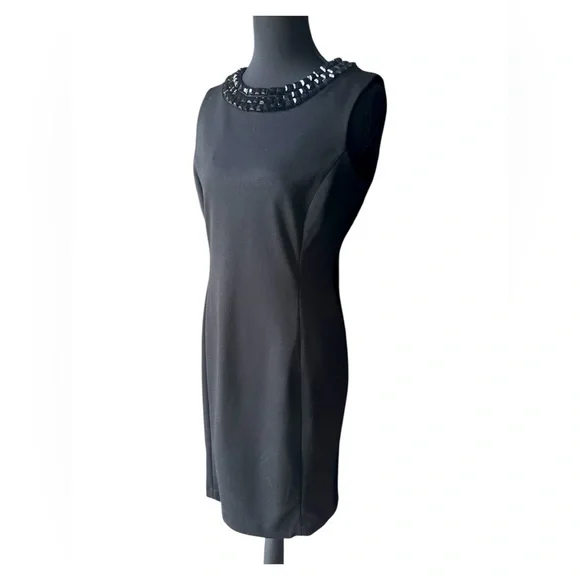 Calvin Klein Little Black Sheath Dress with Embellished Neckline Size 6 - Picture 6 of 8